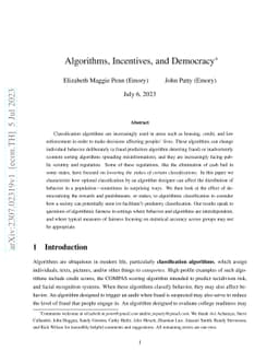 Algorithms, Incentives, and Democracy