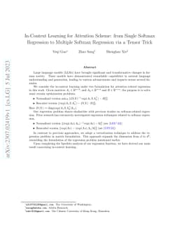 In-Context Learning for Attention Scheme: from Single Softmax Regression
  to Multiple Softmax Regression via a Tensor Trick