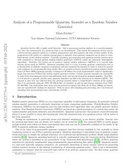 Analysis of a Programmable Quantum Annealer as a Random Number Generator