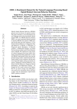 ODD: A Benchmark Dataset for the Natural Language Processing based
  Opioid Related Aberrant Behavior Detection
