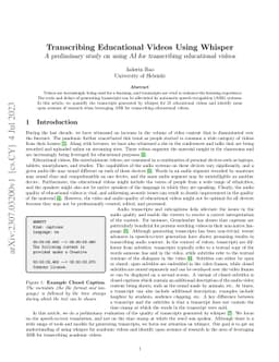 Transcribing Educational Videos Using Whisper: A preliminary study on
  using AI for transcribing educational videos