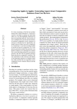 Comparing Apples to Apples: Generating Aspect-Aware Comparative
  Sentences from User Reviews