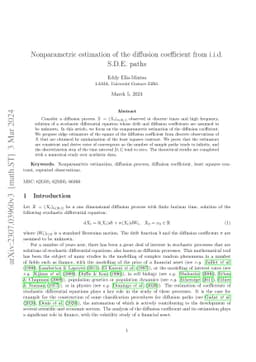 Nonparametric estimation of the diffusion coefficient from S.D.E. paths