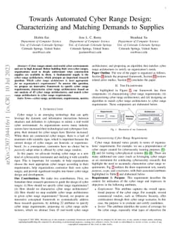 Towards Automated Cyber Range Design: Characterizing and Matching
  Demands to Supplies