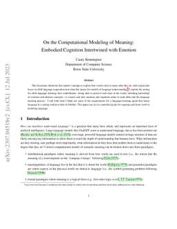 On the Computational Modeling of Meaning: Embodied Cognition Intertwined
  with Emotion