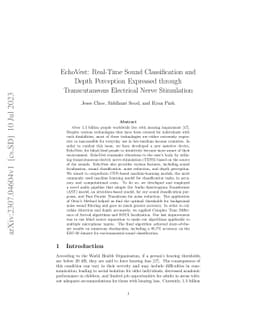 EchoVest: Real-Time Sound Classification and Depth Perception Expressed
  through Transcutaneous Electrical Nerve Stimulation