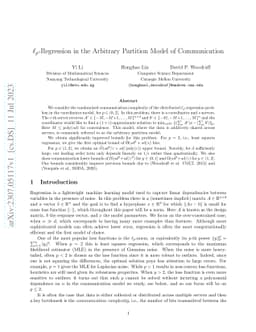 $\ell_p$-Regression in the Arbitrary Partition Model of Communication