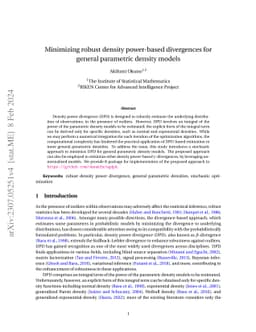Minimizing robust density power-based divergences for general parametric
  density models