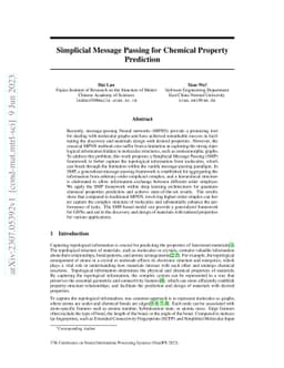 Simplicial Message Passing for Chemical Property Prediction