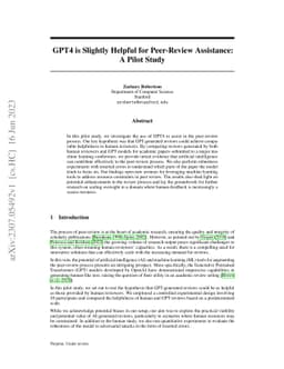 GPT4 is Slightly Helpful for Peer-Review Assistance: A Pilot Study