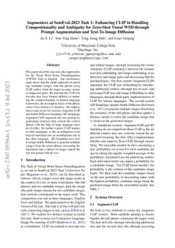 Augmenters at SemEval-2023 Task 1: Enhancing CLIP in Handling
  Compositionality and Ambiguity for Zero-Shot Visual WSD through Prompt
  Augmentation and Text-To-Image Diffusion