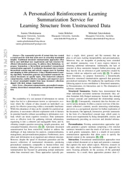 A Personalized Reinforcement Learning Summarization Service for Learning
  Structure from Unstructured Data