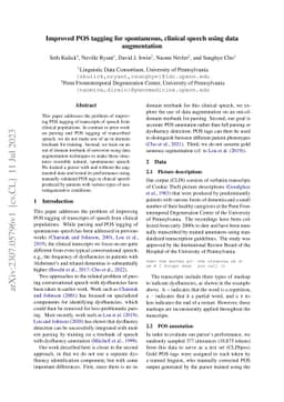 Improved POS tagging for spontaneous, clinical speech using data
  augmentation