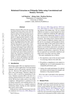 Relational Extraction on Wikipedia Tables using Convolutional and Memory
  Networks