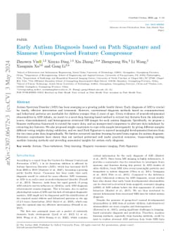 Early Autism Diagnosis based on Path Signature and Siamese Unsupervised
  Feature Compressor