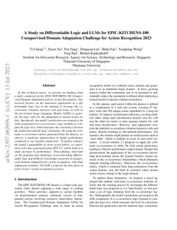 A Study on Differentiable Logic and LLMs for EPIC-KITCHENS-100
  Unsupervised Domain Adaptation Challenge for Action Recognition 2023