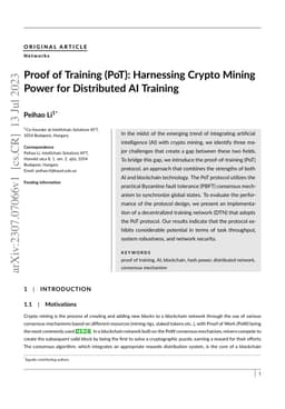 Proof of Training (PoT): Harnessing Crypto Mining Power for Distributed
  AI Training