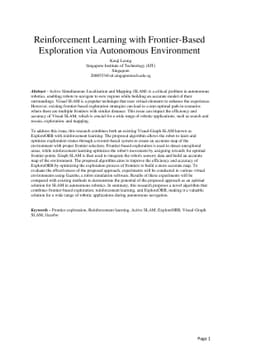 Reinforcement Learning with Frontier-Based Exploration via Autonomous
  Environment