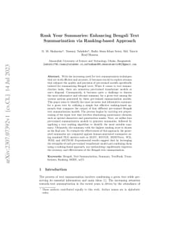 Rank Your Summaries: Enhancing Bengali Text Summarization via
  Ranking-based Approach