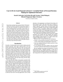 Can LLMs be Good Financial Advisors?: An Initial Study in Personal
  Decision Making for Optimized Outcomes