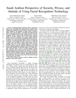 Saudi Arabian Perspective of Security, Privacy, and Attitude of Using
  Facial Recognition Technology