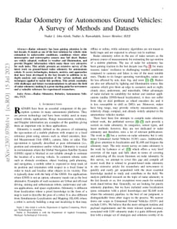 Radar Odometry for Autonomous Ground Vehicles: A Survey of Methods and
  Datasets