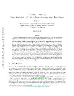 FlashAttention-2: Faster Attention with Better Parallelism and Work
  Partitioning