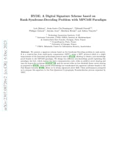 RYDE: A Digital Signature Scheme based on Rank-Syndrome-Decoding Problem
  with MPCitH Paradigm