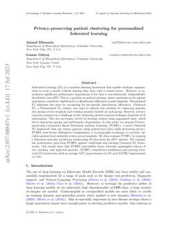 Privacy-preserving patient clustering for personalized federated
  learning