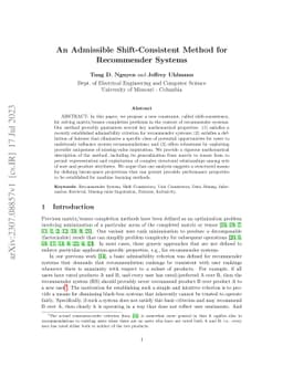 An Admissible Shift-Consistent Method for Recommender Systems