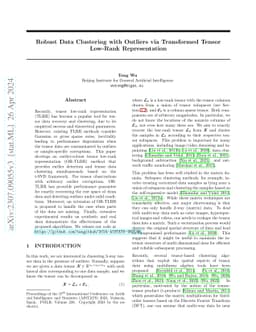 Robust Data Clustering with Outliers via Transformed Tensor Low-Rank
  Representation