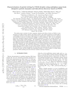 Characterization of partial wetting by CMAS droplets using multiphase
  many-body dissipative particle dynamics and data-driven discovery based on
  PINNs