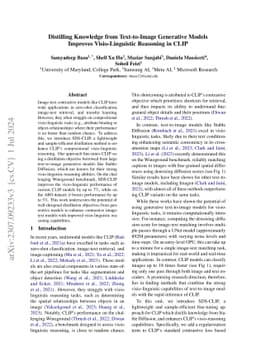 Distilling Knowledge from Text-to-Image Generative Models Improves
  Visio-Linguistic Reasoning in CLIP