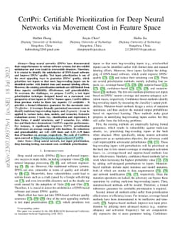 CertPri: Certifiable Prioritization for Deep Neural Networks via
  Movement Cost in Feature Space