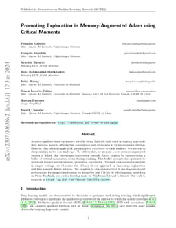 Promoting Exploration in Memory-Augmented Adam using Critical Momenta