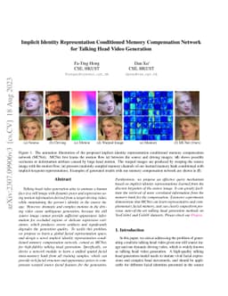 Implicit Identity Representation Conditioned Memory Compensation Network
  for Talking Head video Generation