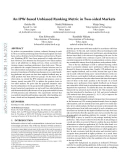 An IPW-based Unbiased Ranking Metric in Two-sided Markets