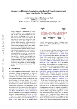 Unsupervised Domain Adaptation using Lexical Transformations and Label
  Injection for Twitter Data