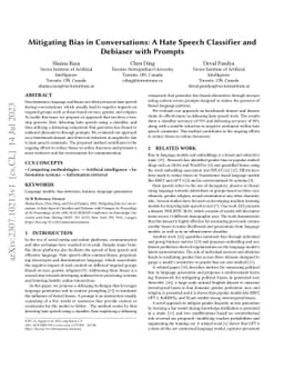Mitigating Bias in Conversations: A Hate Speech Classifier and Debiaser
  with Prompts