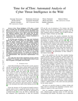 Time for aCTIon: Automated Analysis of Cyber Threat Intelligence in the
  Wild