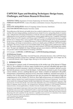 CAPTCHA Types and Breaking Techniques: Design Issues, Challenges, and
  Future Research Directions