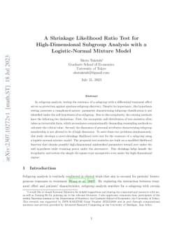 A Shrinkage Likelihood Ratio Test for High-Dimensional Subgroup Analysis
  with a Logistic-Normal Mixture Model