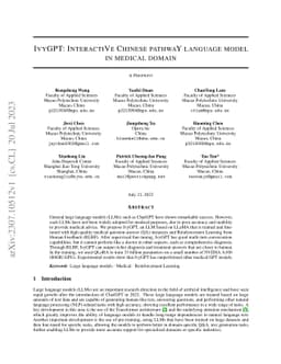 IvyGPT: InteractiVe Chinese pathwaY language model in medical domain