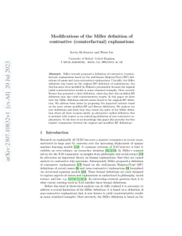 Modifications of the Miller definition of contrastive (counterfactual)
  explanations