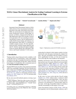 XLDA: Linear Discriminant Analysis for Scaling Continual Learning to
  Extreme Classification at the Edge