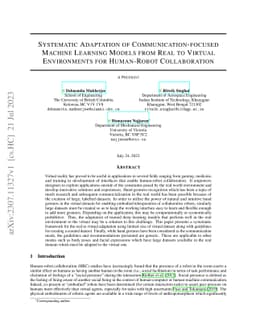 Systematic Adaptation of Communication-focused Machine Learning Models
  from Real to Virtual Environments for Human-Robot Collaboration