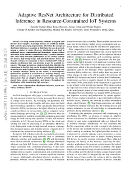Adaptive ResNet Architecture for Distributed Inference in
  Resource-Constrained IoT Systems