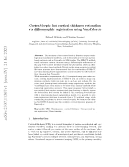 CortexMorph: fast cortical thickness estimation via diffeomorphic
  registration using VoxelMorph