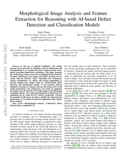 Morphological Image Analysis and Feature Extraction for Reasoning with
  AI-based Defect Detection and Classification Models