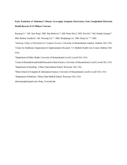 Early Prediction of Alzheimers Disease Leveraging Symptom Occurrences from Longitudinal Electronic Health Records of US Military Veterans
